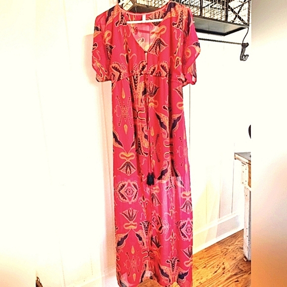 Women's Pink Printed Maxi Dress